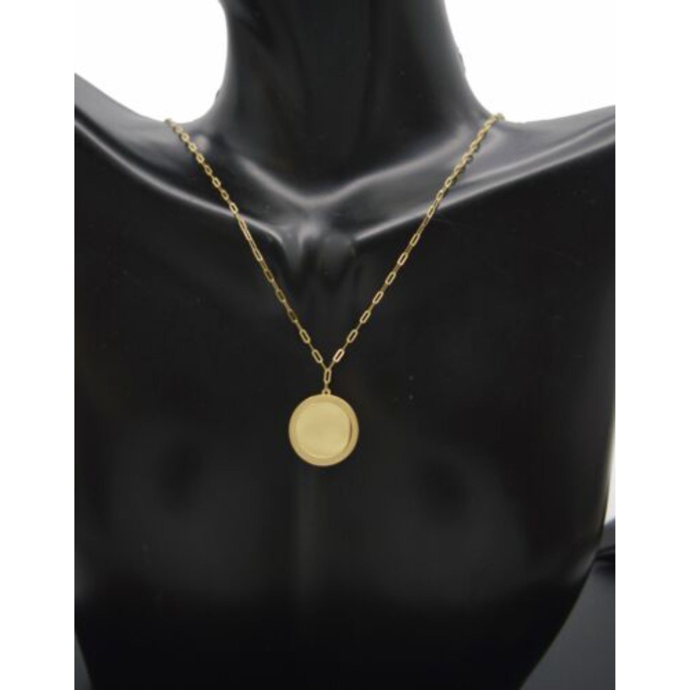 Real 14K Yellow Gold 18" Round Medallion Tag Paperclip Chain Necklace